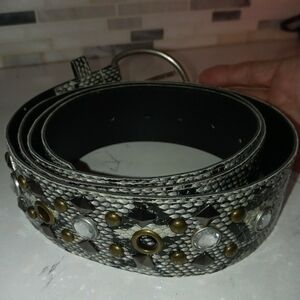 Faux Snakeskin "Diamond" And Studs statement Belt Gray Black White 52.5" Length
